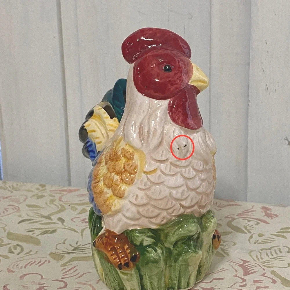 Rooster Bundle Alco Ceramic Small Utensil Holder 2 Resin Rooster Figurines VTG